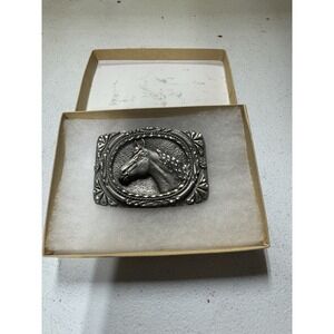 Bergamot Brass Horse Head Belt Buckle BB39 USA Western Pewter